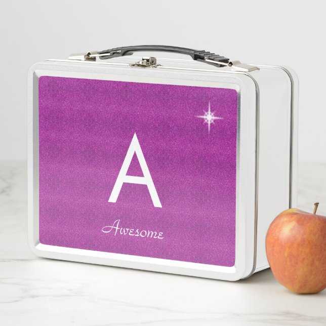 Lunch Box Monogramme et étoile sur violet royal pailleté (En situation)