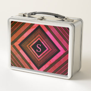 Lunch Box Monogramme géométrique rose rustique Carré moderne