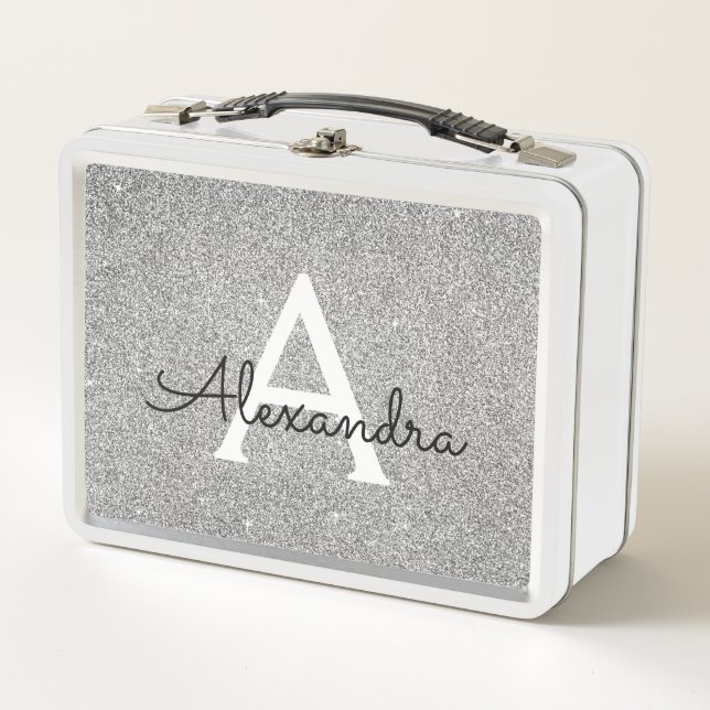 Lunch Box Monogramme Glam Silver Parties scintillant et étin (Devant)
