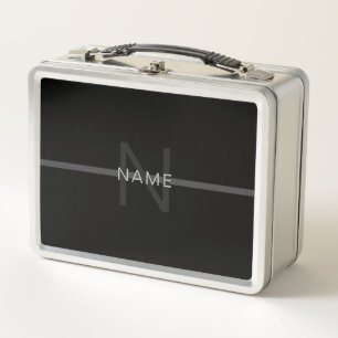 Lunch Box Monogramme gris foncé, nom et bande géométrique