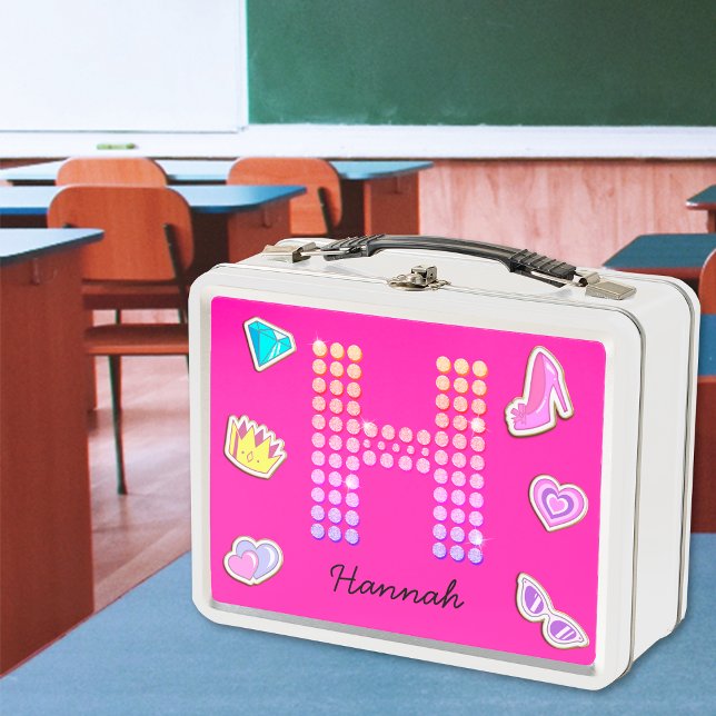 Lunch Box Monogramme H Lettre Rose Chaud Fille Retour À l'Éc (Front)