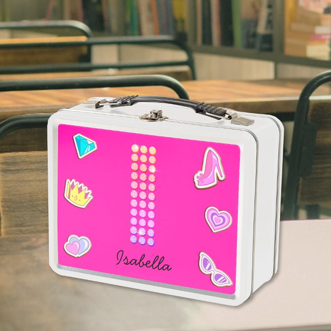 Lunch Box Monogramme I Lettre Rose Chaud Fille Retour À l'Éc (Front)