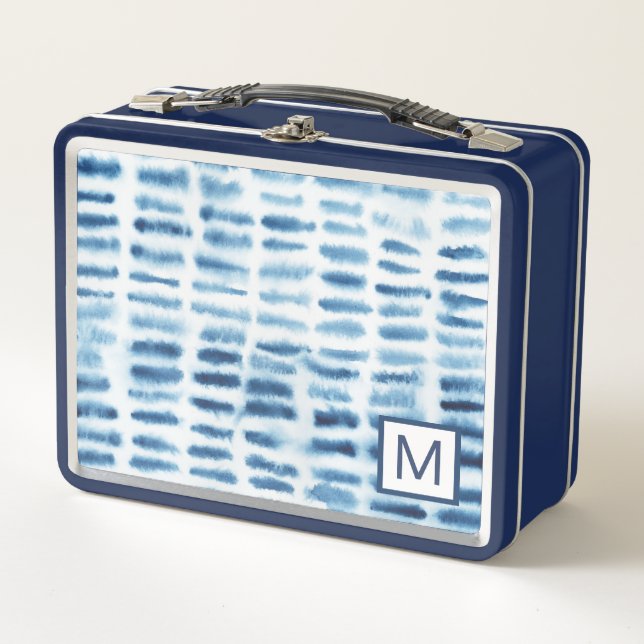 Lunch Box Monogramme | Impression de l'aquarelle Indigio (Devant)