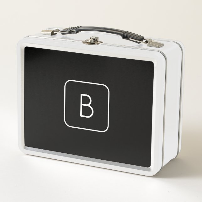 Lunch Box Monogramme Initial De Style Moderne | Blanc & Noir (Devant)
