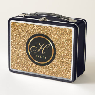 Lunch Box Monogramme Initial Effet Pailleté Or Élégant Fanta