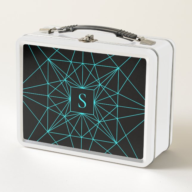 Lunch Box Monogramme Initial | Motif Géométrique Turquoise (Devant)