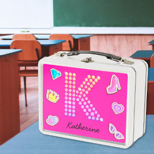 Lunch Box Monogramme K Lettre Rose Chaud Fille Retour À l'Éc