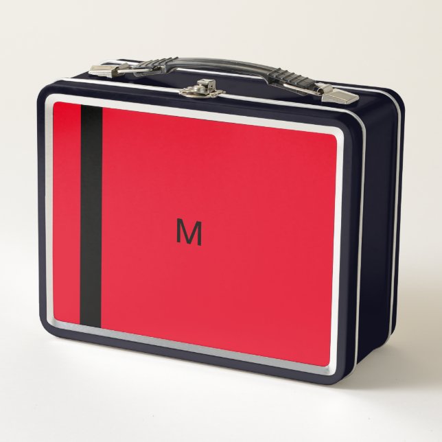 Lunch Box Monogrammé Moderne Élégant Rouge (Devant)