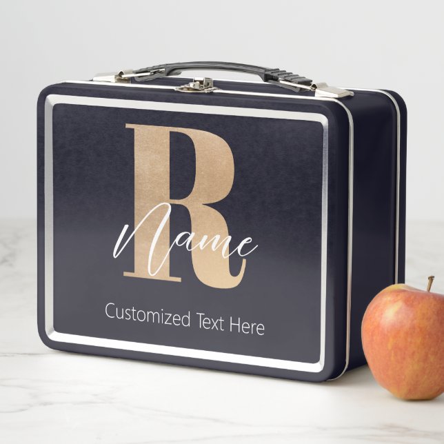Lunch Box Monogramme Moderne Initiale R & Nom Personnalisé (En situation)