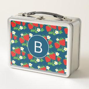 Lunch Box Monogramme motif bleu fraise et fleur