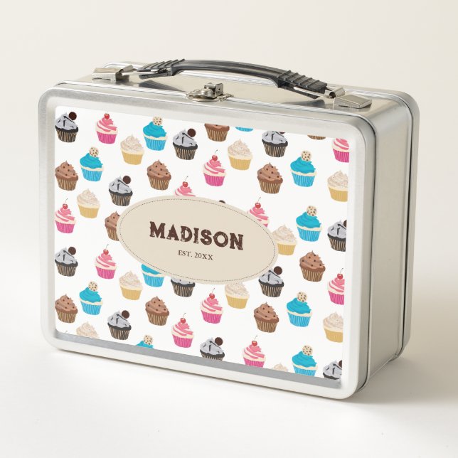 Lunch Box Monogramme Motif de petits gâteaux colorés (Devant)