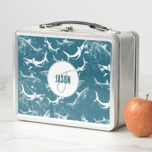 Lunch Box Monogramme Motif de requins bleus en détresse