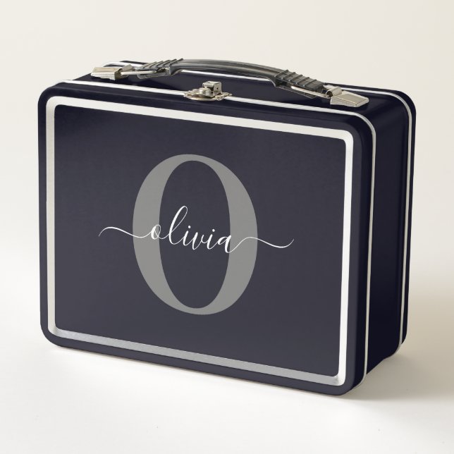 Lunch Box Monogramme personnalisé Nom de script noir blanc g (Devant)