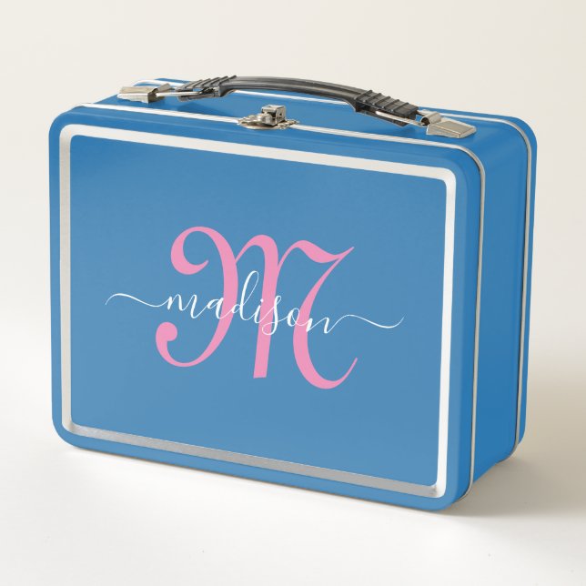 Lunch Box Monogramme Pink Script Girl's (Devant)