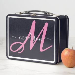 Lunch Box Monogramme Pink Script Girl's