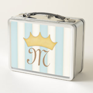 Lunch Box Monogramme princesse à couronne bleu victorienne