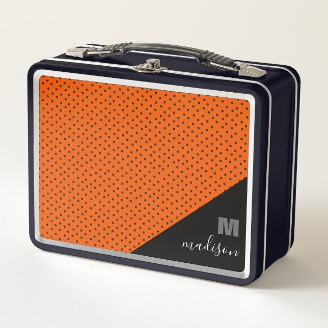 Lunch Box Monogramme Rétro Orange Et Points Noirs  (Devant)