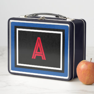Lunch Box Monogramme rouge Bleu noir Pois blancs