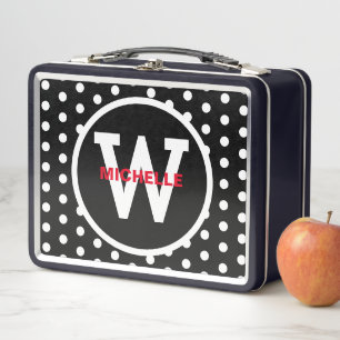 Lunch Box Monogramme rouge noir Pois blancs