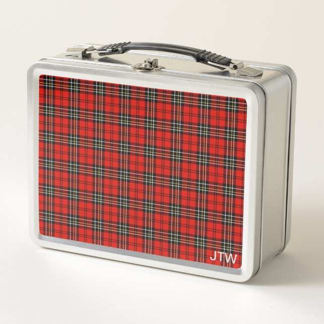 Lunch Box Monogramme rouge vintage de plaid (Devant)