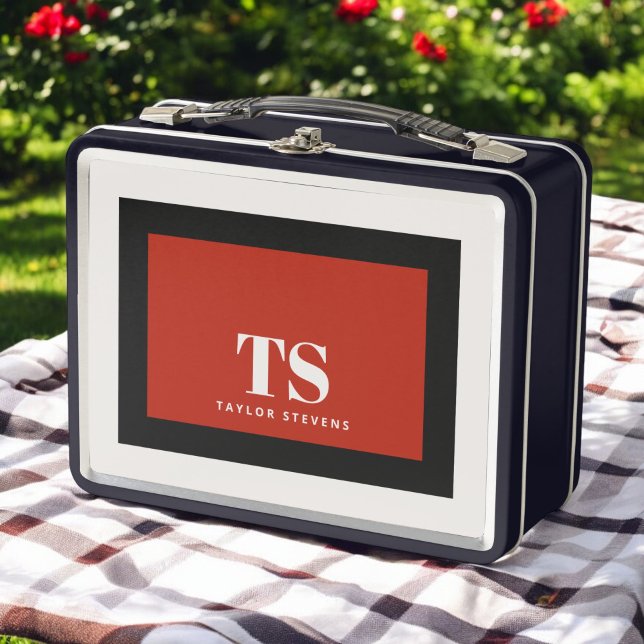 Lunch Box Monogramme simple et élégant Bloc de couleur rouge (Créateur téléchargé)