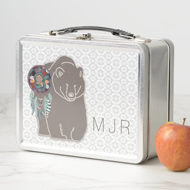 Lunch Box Monogramme Spirit Bear Native American Brown Lunc (En situation)