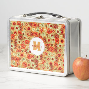 Lunch Box Monogramme super Retro Orange Hippie Fleurs