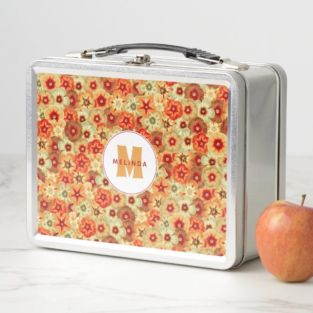 Lunch Box Monogramme super Retro Orange Hippie Fleurs (En situation)