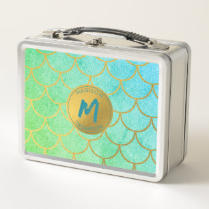 Lunch Box Monogramme Turquoise Motif de Parties scintillant 