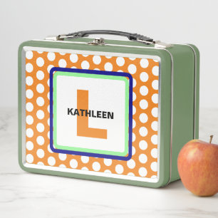 Lunch Box Monogramme Vert Bleu Orange Pois