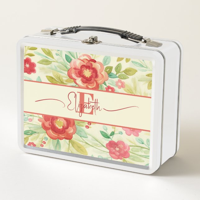Lunch Box monogramme vintage floral élégant (Devant)