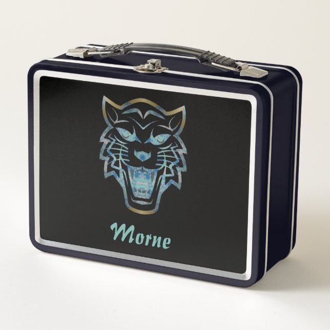 Lunch Box Monographie de silhouette de tigre bleu dégradé (Devant)