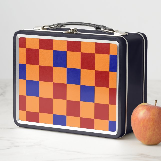 Lunch Box Motif à carreaux rouge orange et bleu  (En situation)