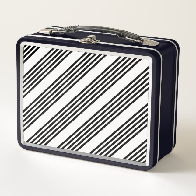 Lunch Box Motif à cinq bandes noir et blanc (Devant)