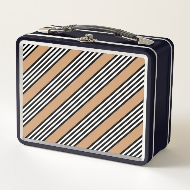 Lunch Box Motif à cinq bandes noir et blanc avec bronzage (Devant)