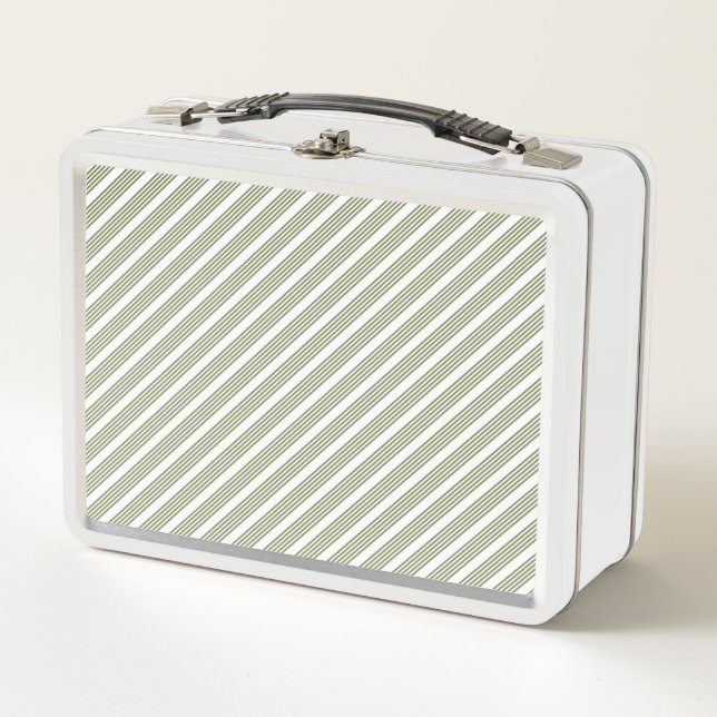 Lunch Box Motif à cinq bandes vert et blanc olive (Devant)