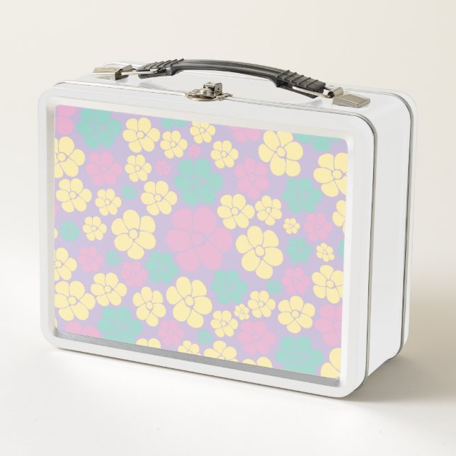 Lunch Box Motif à fleurs - rose, jaune, violet et vert (Devant)