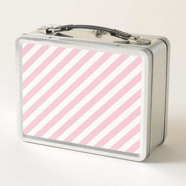 Lunch Box Motif à rayures blanches et roses diagonales (Dos)