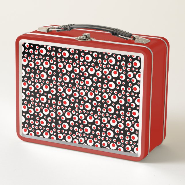Lunch Box Motif Abstrait de Bright Red White Cercles Noir (Devant)