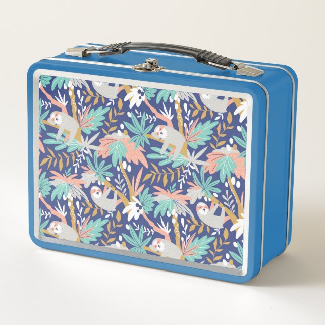 Lunch Box Motif bleu tropical de paresse (Devant)