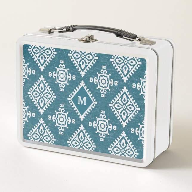 Lunch Box Motif bleu turquoise du monogramme | Amadora (Devant)