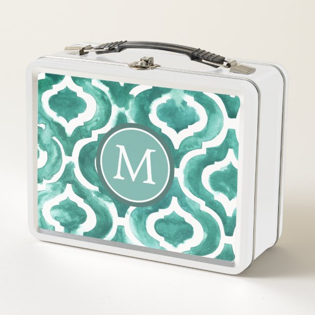 Lunch Box Motif bleu vert IV du monogramme | (Devant)