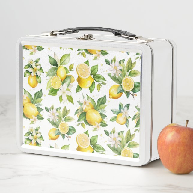 Lunch Box Motif citron, Fleurs de citron, Feuilles, Citrus (En situation)