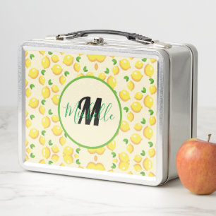 Lunch Box Motif citron jaune et vert Vintage monogrammé