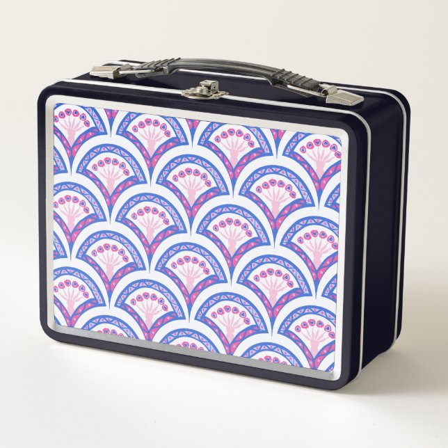 Lunch Box motif damassé floral bleu (Devant)