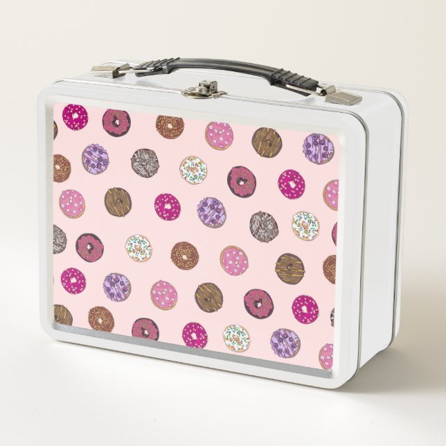 Lunch Box Motif d'aquarelle Artsy Rose Sprinkt Donuts (Devant)
