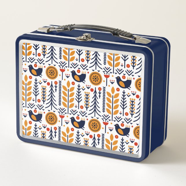 Lunch Box Motif d'art populaire d'oiseau d'automne (Devant)