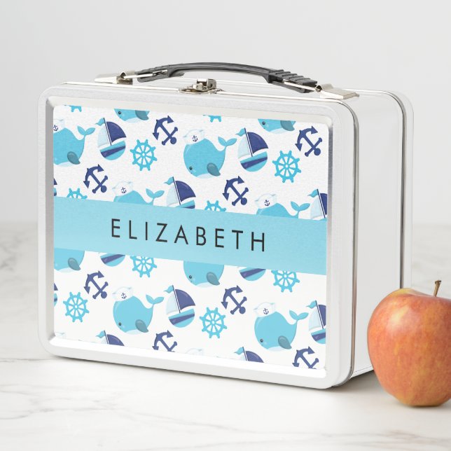 Lunch Box Motif De Baleines, Baleines Bleues, Votre Nom (En situation)