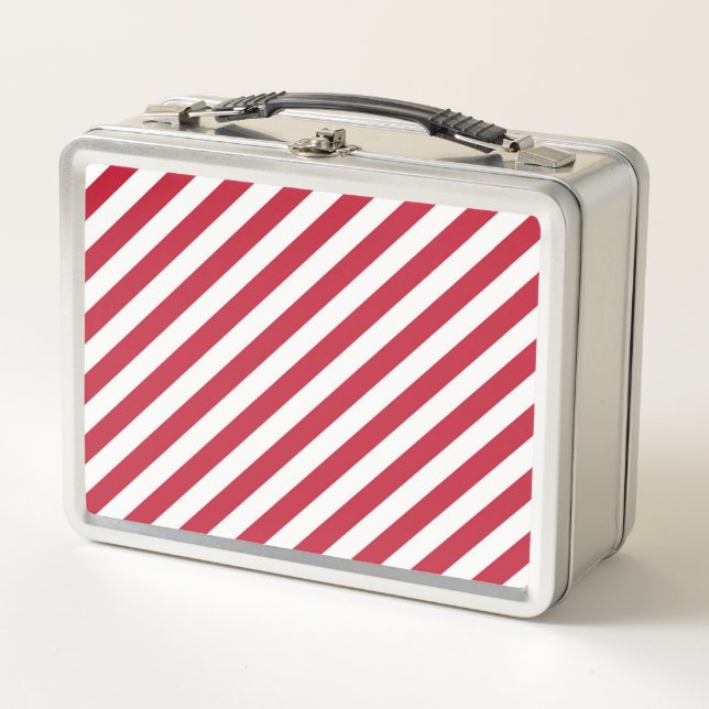Lunch Box Motif de bandes diagonales rouges et blanches (Devant)