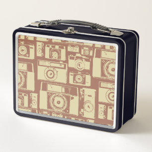 Lunch Box Motif de caméra vintage en couleurs Brown